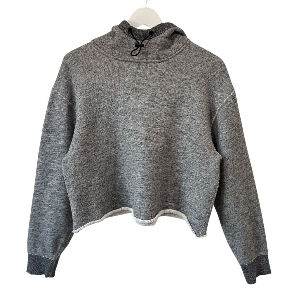 Rag & Bone Oversized Crop Hoodie Women’s Medium Grey Raw Hem Streetwear Workout
